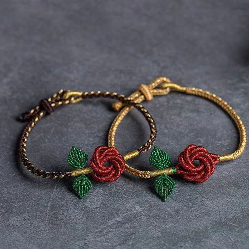 Bracelet fait main en corde de fleur de rose Buddha Stones et huit fils, nœud de paix, porte-bonheur