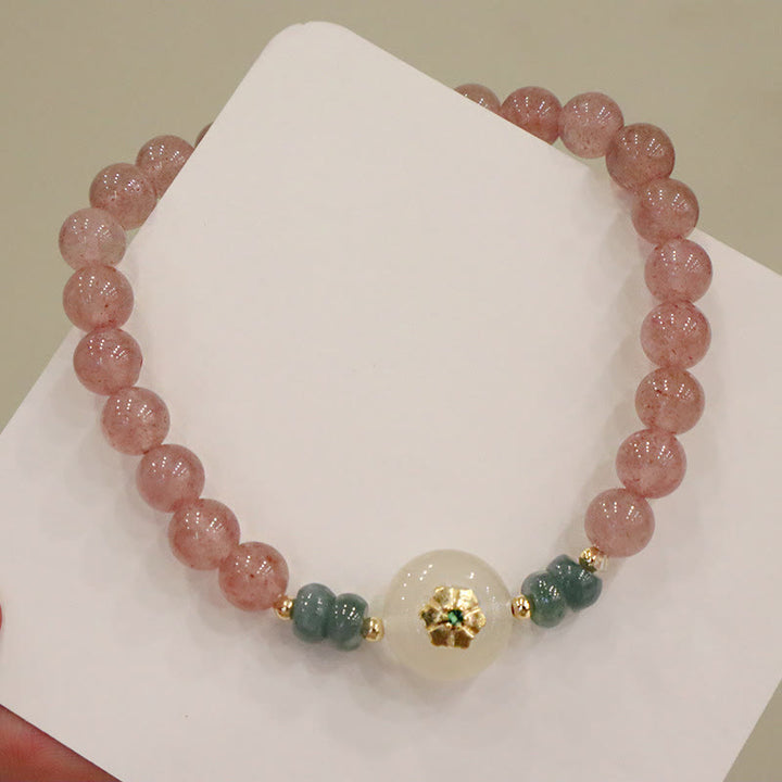 Bracelet de guérison en jade calcédoine et quartz fraise naturel Buddha Stones