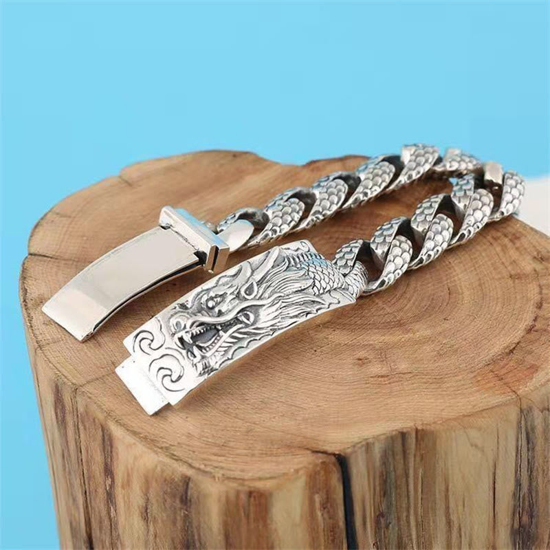 Bracelet de protection gravé à motif d'écailles de dragon rétro Buddha Stones