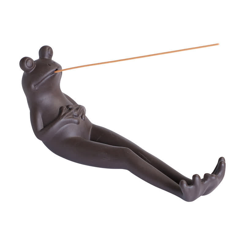 Brûleur d'encens en céramique pour guérison spirituelle en forme de grenouille de méditation