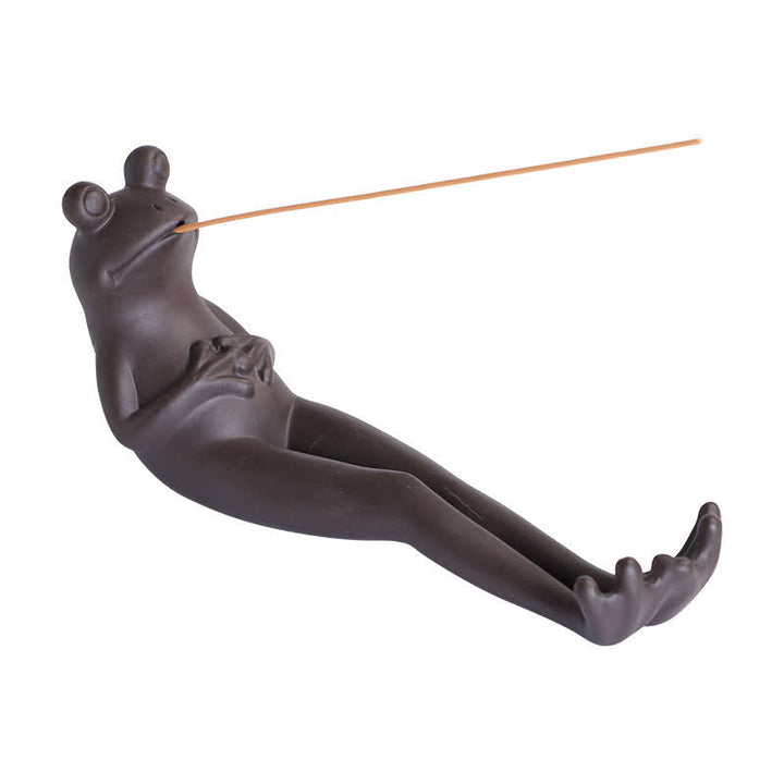 Brûleur d'encens en céramique pour guérison spirituelle en forme de grenouille de méditation