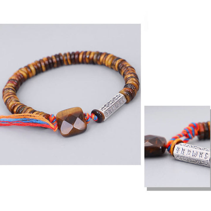 Bracelet de protection et de pouvoir tibétain en Buddha Stones et œil de tigre Om Mani Padme Hum