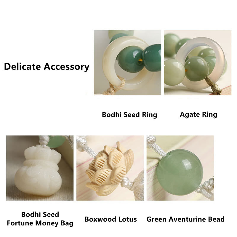 Buddha Stones Dégradé Naturel Graine de Bodhi Fortune Sac d'Argent Sagesse de Lotus Gland Poignet Mala
