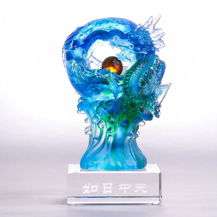 Buddha Stones faites à la main en cristal de dragon azur Liuli, pièce d'art en cristal, protection du succès, décoration de la maison et du bureau