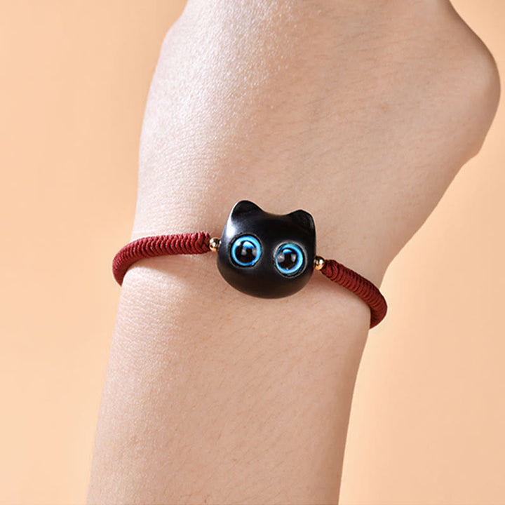 Bracelet tressé en bois d'ébène avec tête de chat et Buddha Stones - image 8