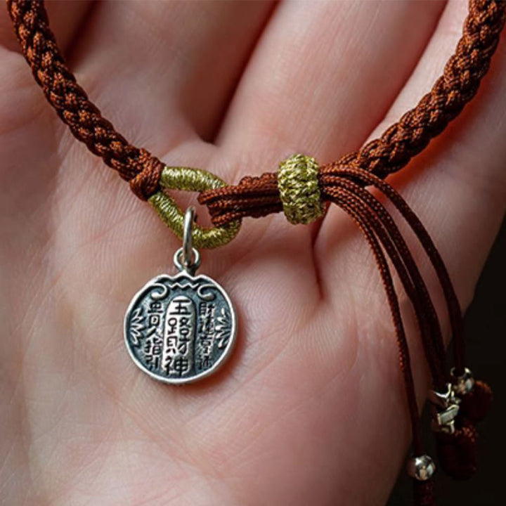 Bracelet tressé en argent sterling 925 fait à la main avec Buddha Stones, protection des cinq directions, dieux de la richesse, de la chance