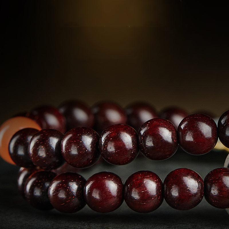 Buddha Stones Zodiaque chinois Bouddha natal Petite feuille Bois de santal rouge Jade Agate rouge Bracelet apaisant PiXiu