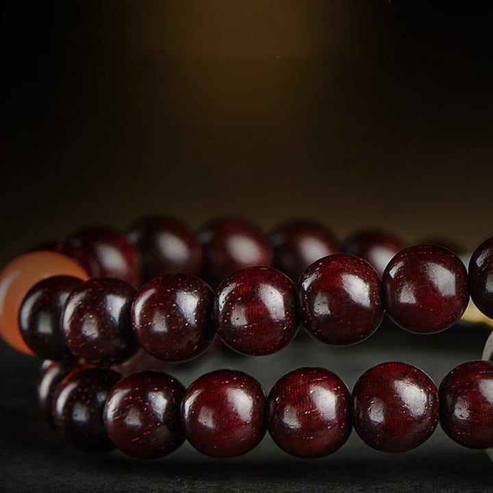 Buddha Stones Zodiaque chinois Bouddha natal Petite feuille Bois de santal rouge Jade Agate rouge Bracelet apaisant PiXiu