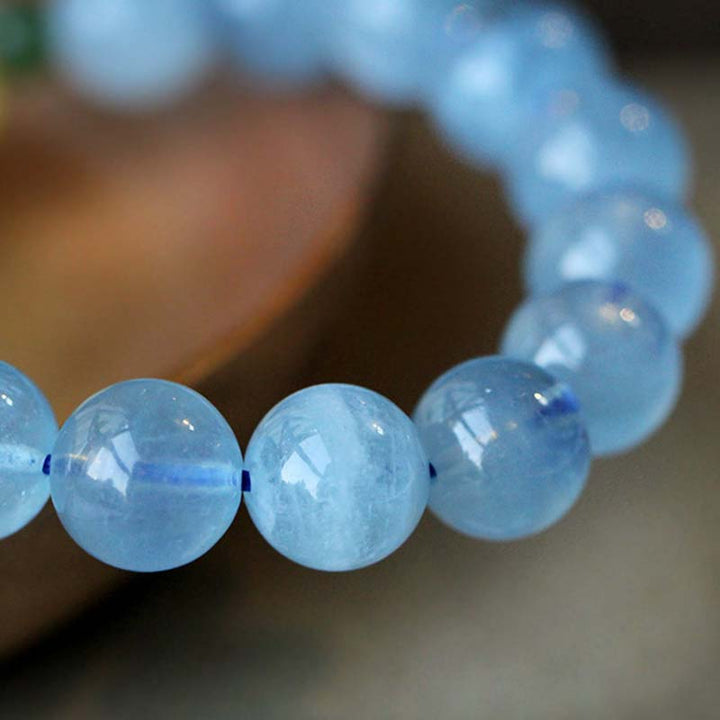 Bracelet de guérison et de sérénité en perles d'ambre et d'aigue-marine naturelles
