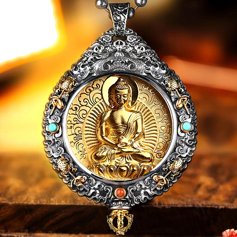 Buddha Stones Zodiaque chinois Bouddha natal Thangka Neuf palais Huit diagrammes Richesse Collier pendentif rotatif - image 1