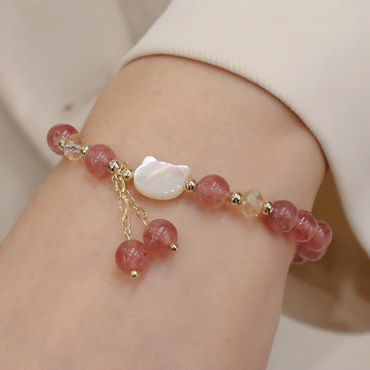 Bracelet d'amour de chat en pierre naturelle de quartz fraise et de morganite de Buddha Stones Tridacna - image 3