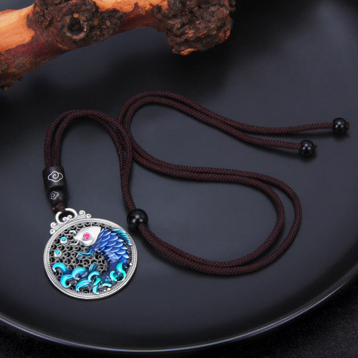 Collier pendentif en argent sterling 999 Buddha Stones et poisson Koi porte-bonheur et prospérité - image 4