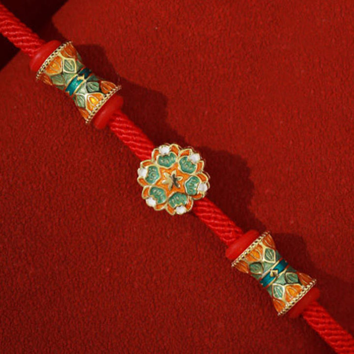 Bracelet en corde rouge en argent sterling 925 avec motif tambour de lotus de Buddha Stones Dunhuang