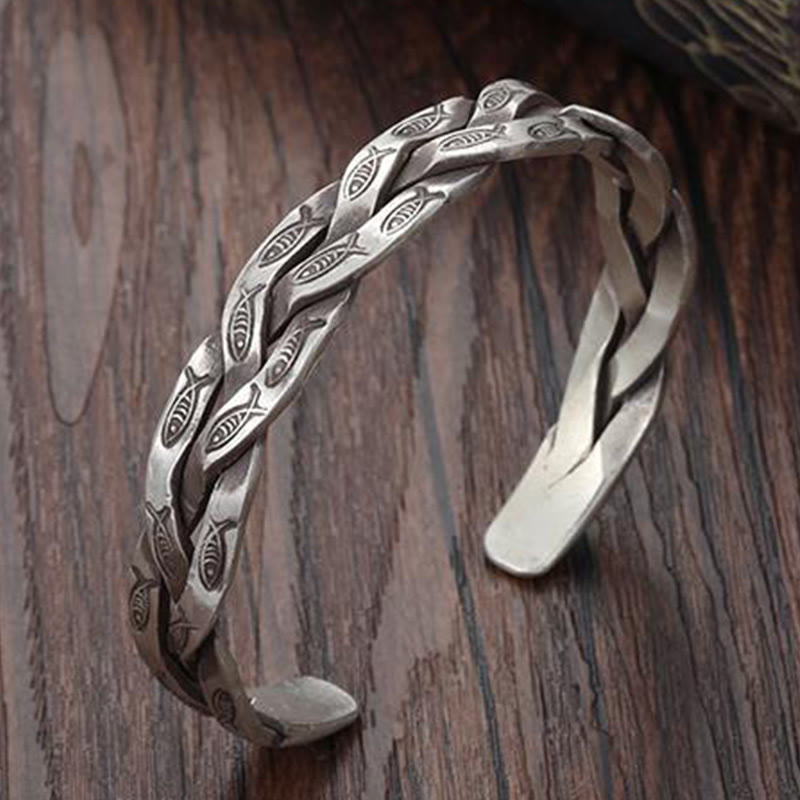 Bracelet manchette torsadé en forme de poisson Koi Buddha Stones