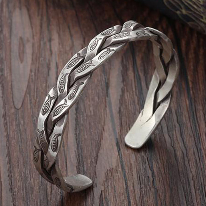Bracelet manchette torsadé en forme de poisson Koi Buddha Stones