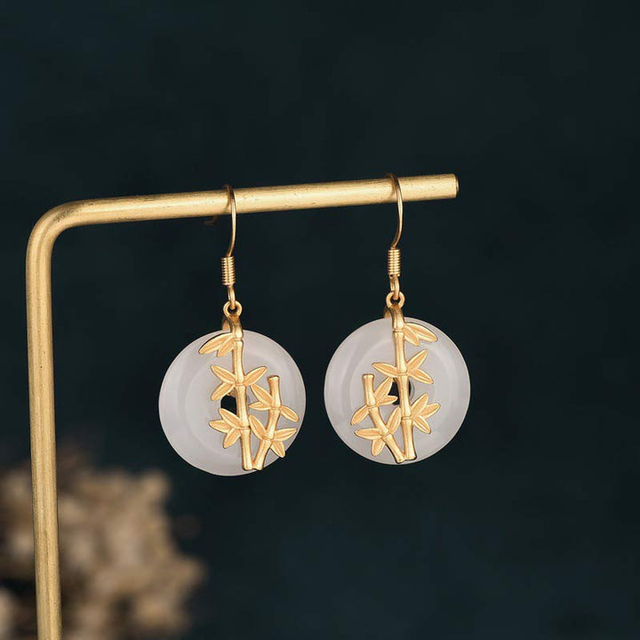 Boucles d'oreilles porte-bonheur en jade blanc Feng Shui Buddha Stones