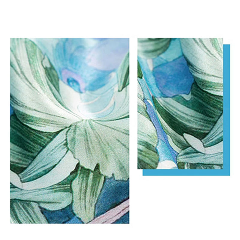 Écharpe en soie de mûrier 100 % peinture à l'huile de la jungle avec Buddha Stones et nuages ​​de bon augure, écharpe de cou en soie double face de qualité supérieure 6A - image 13