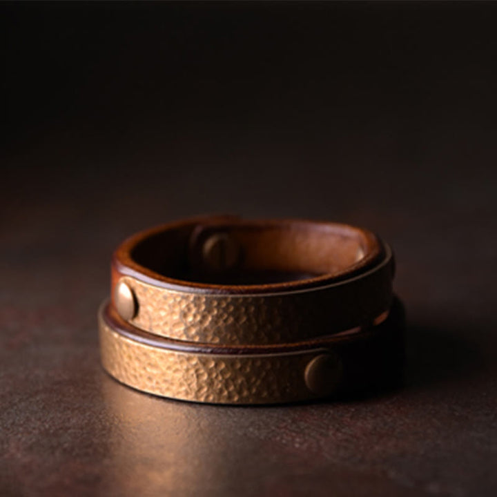 Bracelet de richesse en cuir et cuivre avec Buddha Stones vintage fait à la main