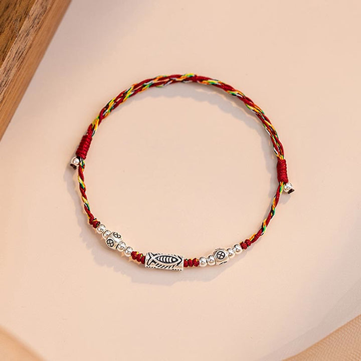 Bracelet de cheville tressé en argent sterling 925 avec poisson Koi et pierres de Buddha Stones