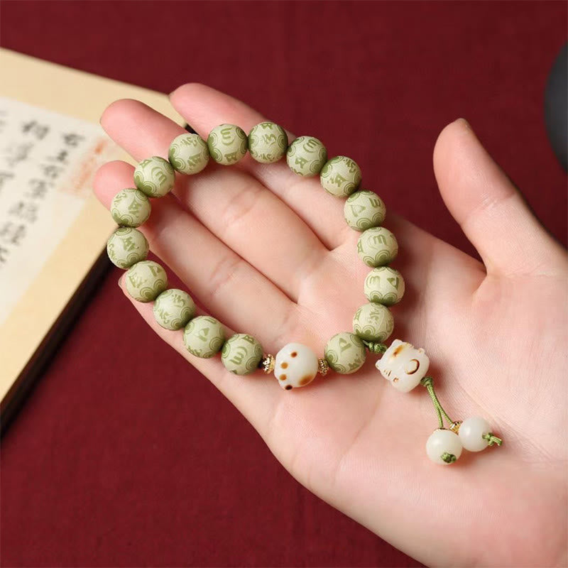 Bracelet de sagesse gravé en forme de patte de chat avec graines de Bodhi vertes et pierres de Buddha Stones Om Mani Padme Hum - image 7