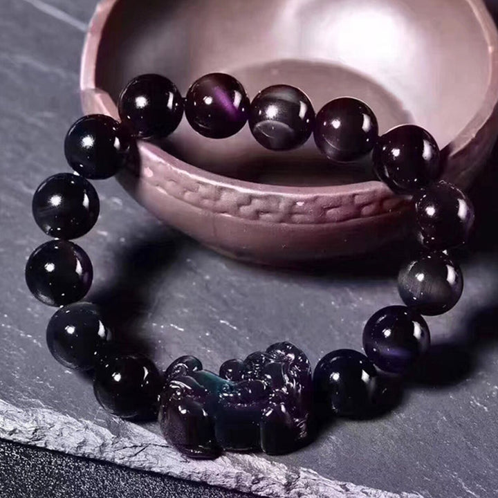 Bracelet porte-bonheur FengShui PiXiu en obsidienne arc-en-ciel avec Buddha Stones