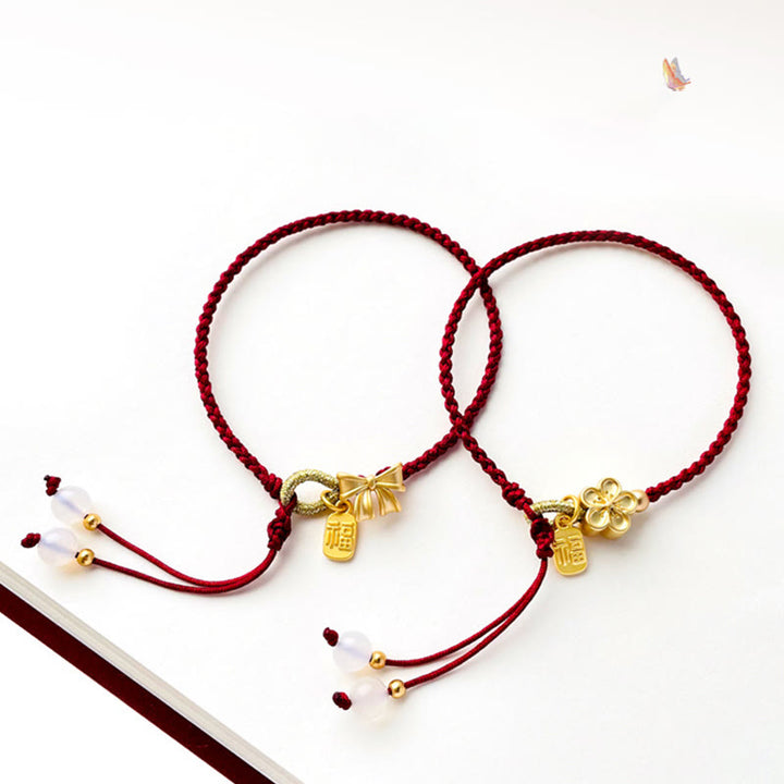 Bracelet en corde rouge fait à la main avec Buddha Stones en forme de rosette en forme de nœud papillon et de caractère Fu, porte-bonheur et fortune