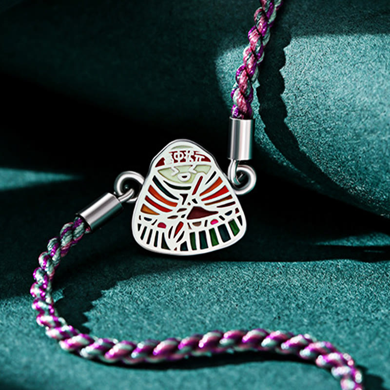 Bracelet artisanal multicolore en argent sterling 925 Buddha Stones et motif Zongzi