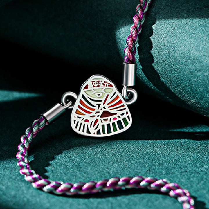 Bracelet artisanal multicolore en argent sterling 925 Buddha Stones et motif Zongzi