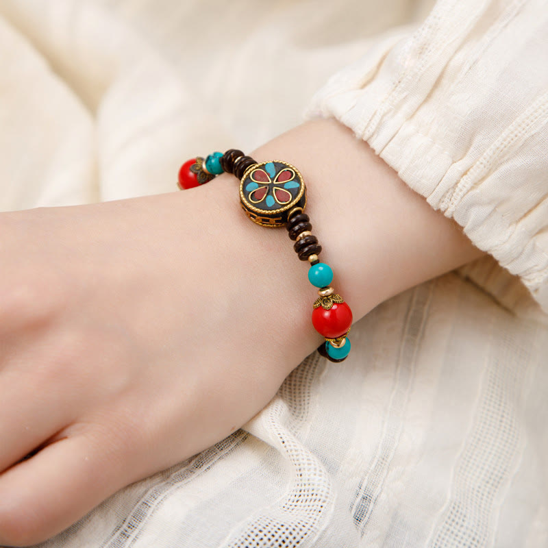 Bracelet de force de protection Om Mani Padme Hum en Buddha Stones tibétaines turquoise