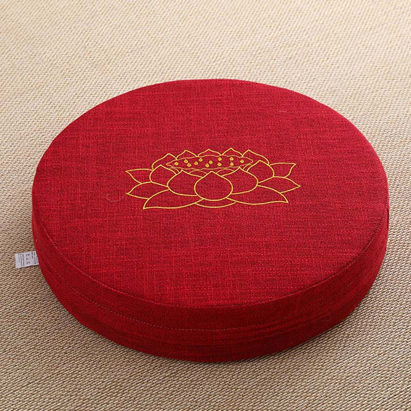 Coussin de siège de méditation en coton et lin avec broderie de Buddha Stones et de lotus - Doux - 40 cm x 10 cm - FireBrick - image 22
