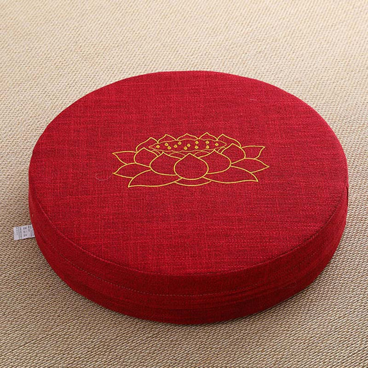Coussin de siège de méditation en coton et lin avec broderie de Buddha Stones et de lotus - Doux - 40 cm x 10 cm - FireBrick - image 22