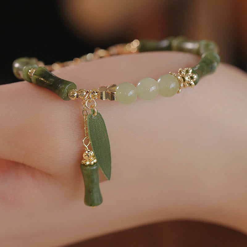 Bracelet Buddha Stones Jade Feuille de bambou Motif muguet Chance Abondance - Feuille de bambou verte (tour de poignet 15-19 cm) - image 0