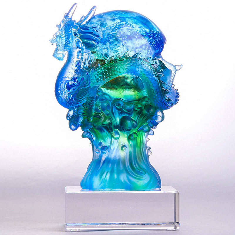 Buddha Stones faites à la main en cristal de dragon azur Liuli, pièce d'art en cristal, protection du succès, décoration de la maison et du bureau - image 3