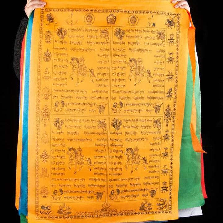 Buddha Stones Drapeau de prière tibétain à 5 couleurs représentant le Cheval du vent, symbole de bonheur et de bon augure, destiné à l'extérieur. - image 3