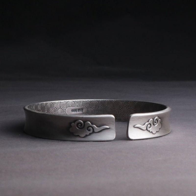 Bracelet d'équilibre et d'harmonie en argent sterling 999 Buddha Stones et nuages auspicieux Yin Yang