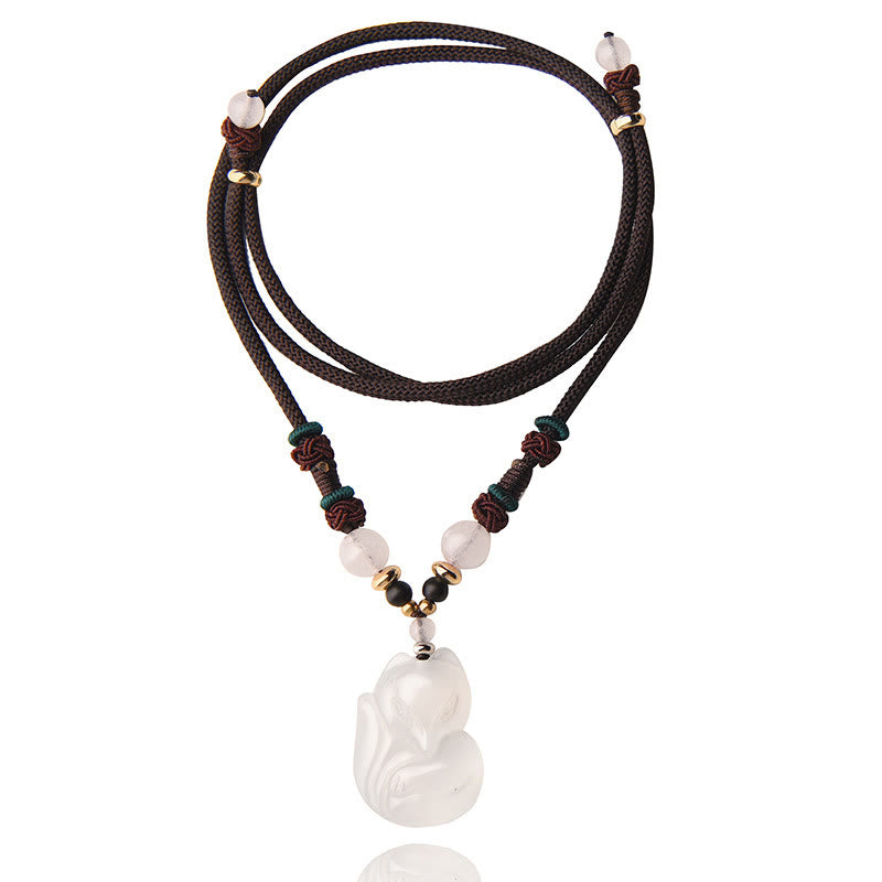 Collier avec pendentif en perles de cristal rose calcédoine et renard Buddha Stones Harmony String - image 9