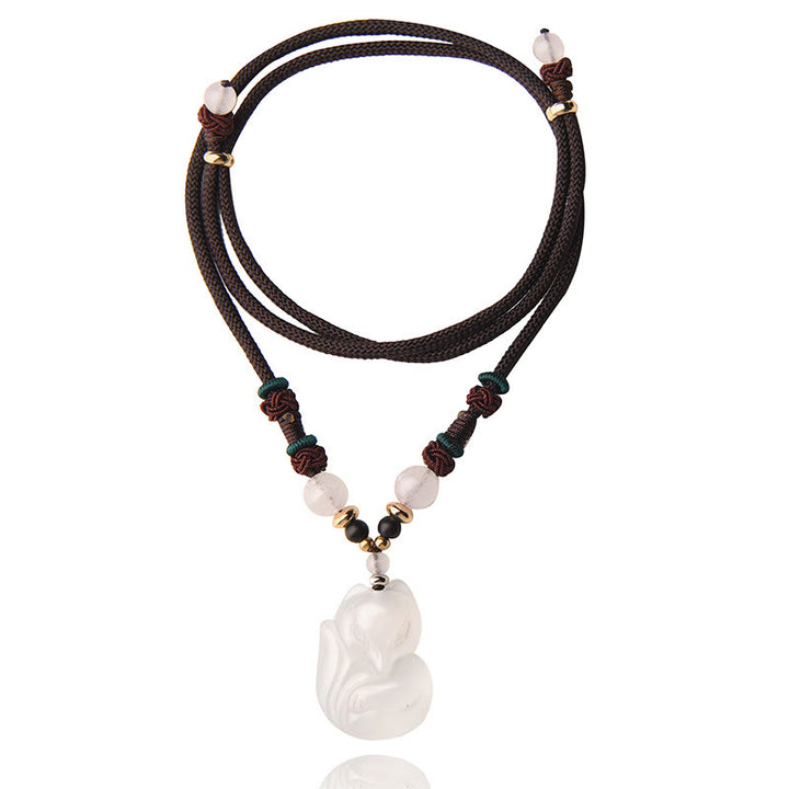 Collier avec pendentif en perles de cristal rose calcédoine et renard Buddha Stones Harmony String - image 9