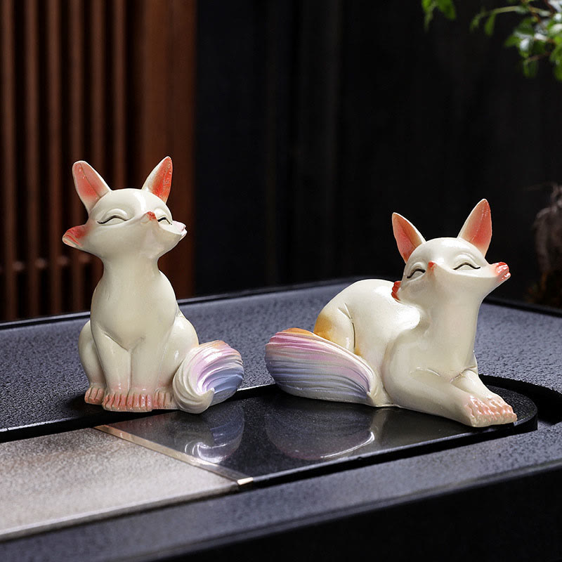 Buddha Stones changeant de couleur, petite figurine mignonne en résine pour animal de compagnie, décoration de la maison - Aucun changement de couleur - Un couple de renards - image 0