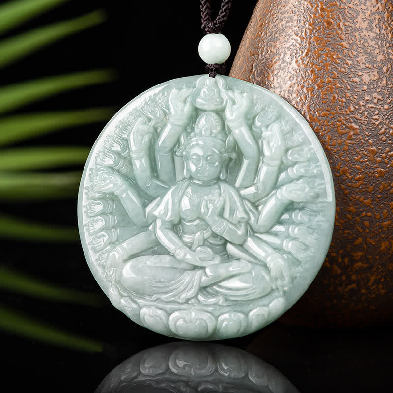 Collier pendentif en jade à mille mains Kwan Yin Avalokitesvara