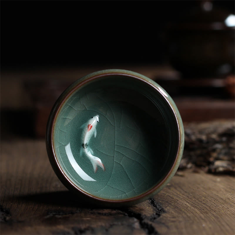 Buddha Stones Poisson Koi Coloré Tasse à Thé en Céramique Tasse à Thé Kung Fu Bol
