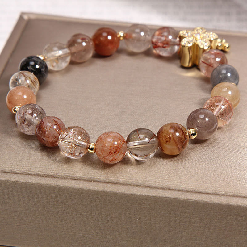 Bracelet fleur de protection de richesse en quartz rutile multicolore et citrine