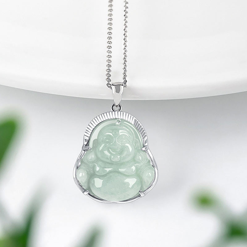 Buddha Stones avec pendentif en argent sterling 925 et jade Bouddha rieur, calme et porte-bonheur - image 2