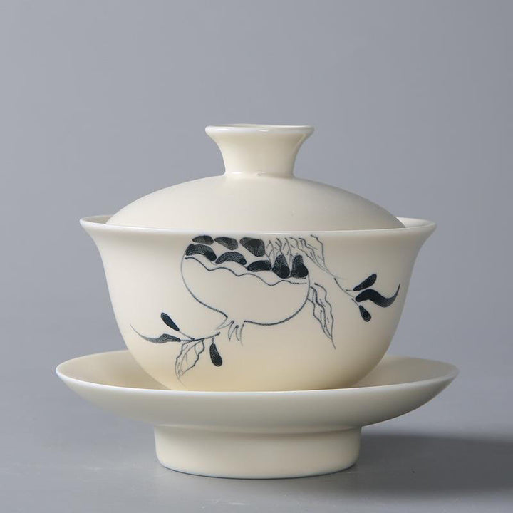 Buddha Stones peintes à la main Grenade Hibiscus Pin Lotus Céramique Gaiwan Sancai Tasse à thé Kung Fu Tasse à thé et soucoupe avec couvercle