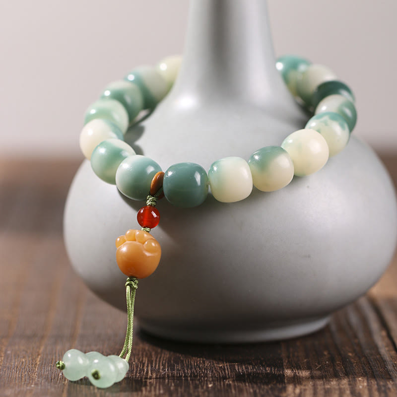 Bracelet de paix en forme de pomme de pin et de patte de chat, motif de Buddha Stones dégradées, graines de Bodhi, renard à neuf queues - Patte de chat jaune (circonférence du poignet 16-17 cm) - image 13