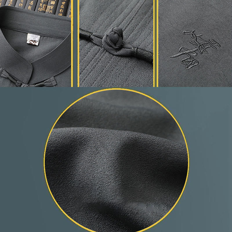 Costume Tang en Buddha Stones Hanfu Dragon chinois Uniforme de Kung Fu traditionnel Haut à manches courtes et pantalon Vêtements Ensemble pour hommes - image 13