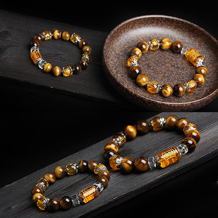 Bracelet de prospérité en perles d'œil de tigre et Buddha Stones
