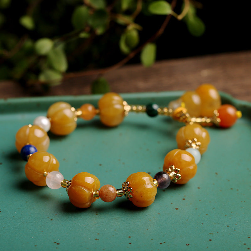 Bracelet de richesse Pixiu en jade et soie dorée avec Buddha Stones