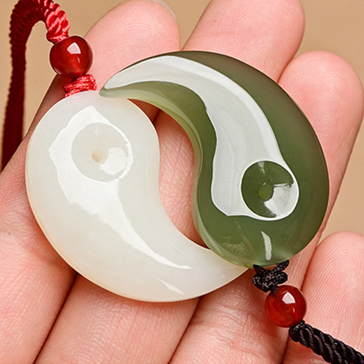Collier pendentif en corde de protection en jade blanc et jade cyan Yin Yang - Jade cyan et jade blanc - image 11