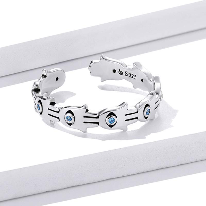 Bague ajustable en argent sterling 925 avec symbole Hamsa et zircone de Buddha Stones - image 5