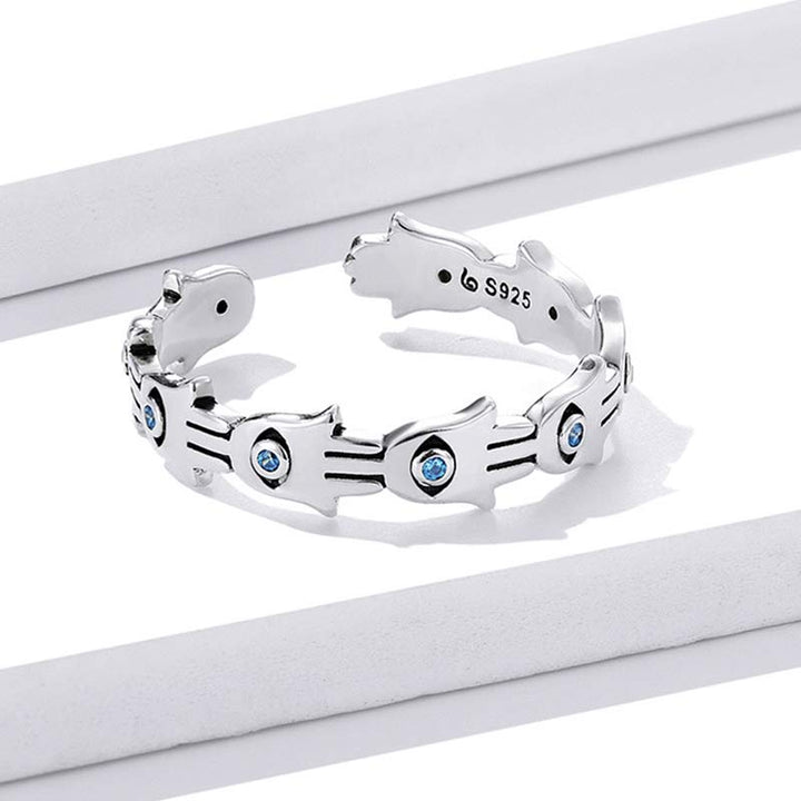 Bague ajustable en argent sterling 925 avec symbole Hamsa et zircone de Buddha Stones - image 5